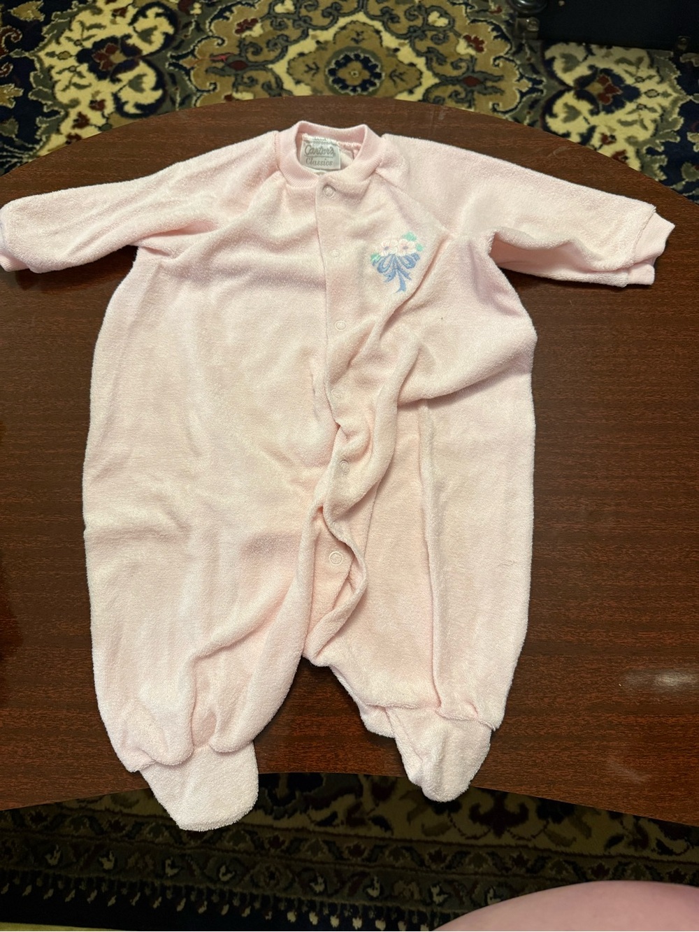Vintage 90’s Carter’s Pink Baby Footed One-Piece with Bow Embroidery